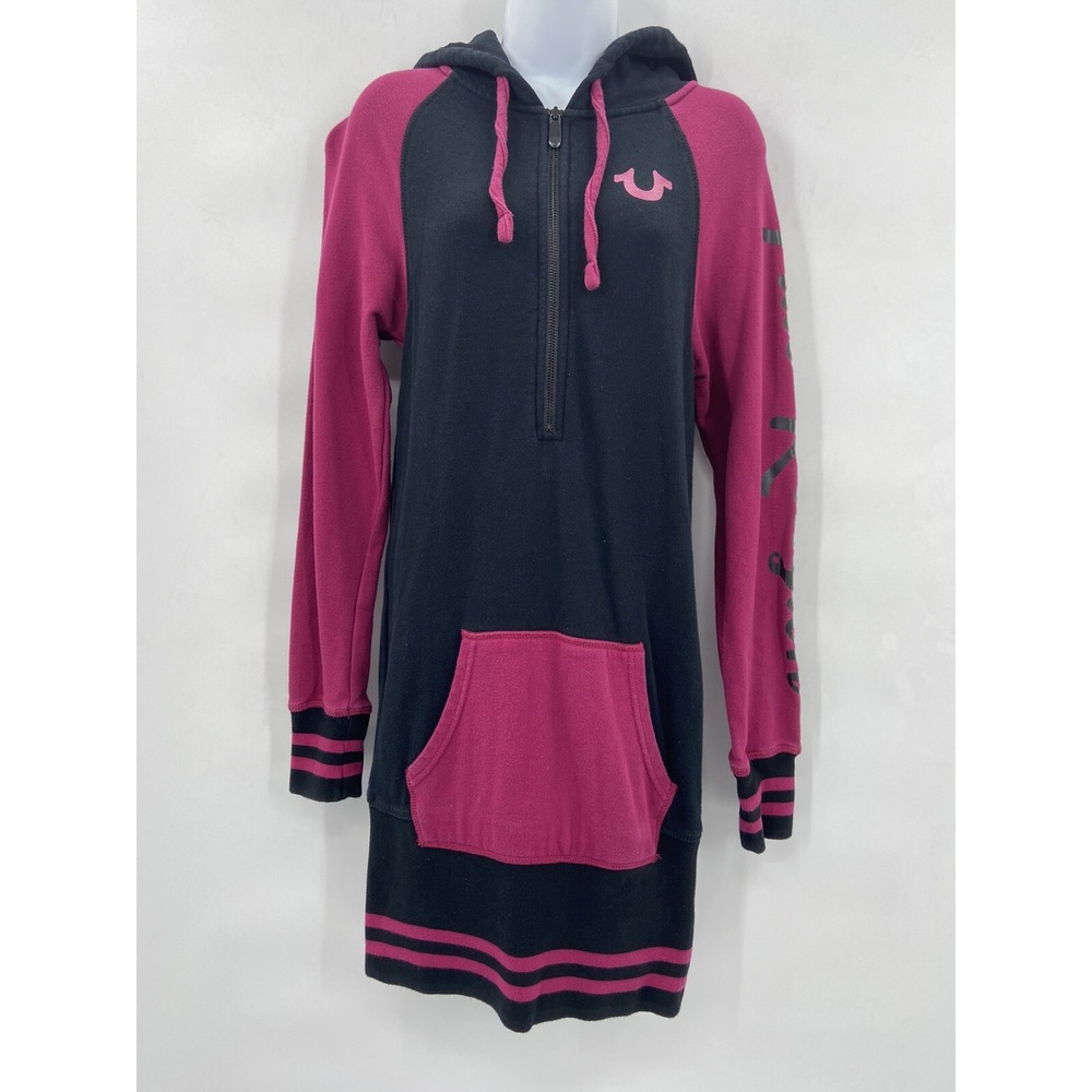 True Religion‎ Women's Oversized Hoodie Sweatshirt Dress Sz XS/TP Black/Violet